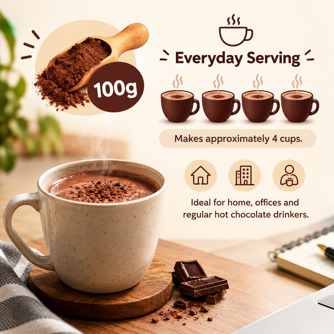 Brewverve Hot Chocolate Powder | Premium Hot Chocolate Mix | Rich Chocolate Drink | 25g Sachet
